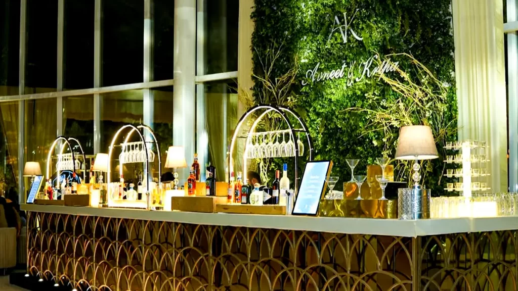 Cocktail bar setup for beach wedding in Goa