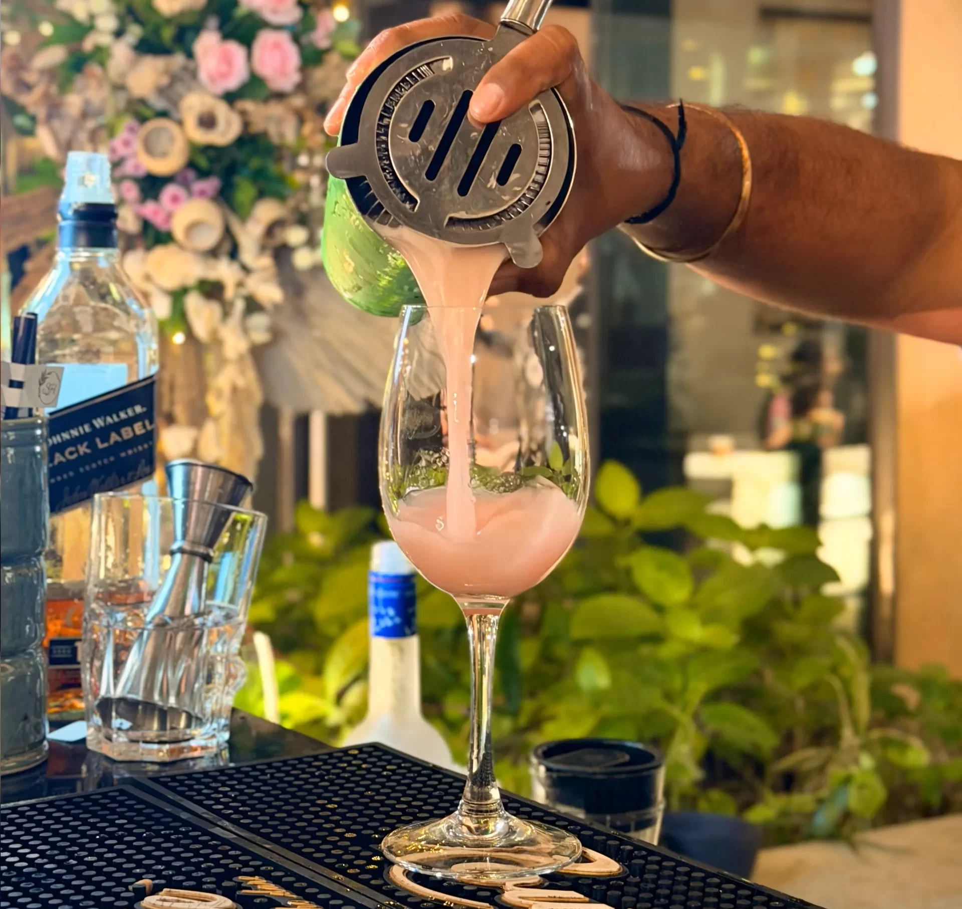 Destination wedding bar setup in Goa with professional bartenders